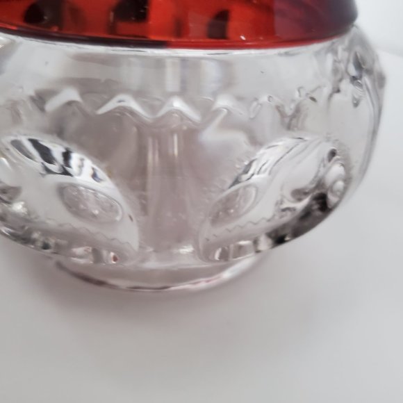 Vintage MCM Cranberry Glass Bowl Vase Candleholder Scalloped Ruffled Rim Regency - Picture 5 of 8